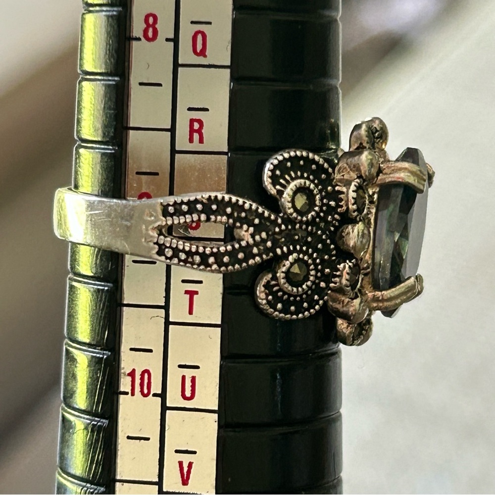Mystic topaz/Mystic fire green topaz and marcasite Taxco Silver  ring 9 - Picture 11 of 14